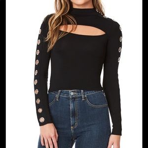 Black mock neck long sleeve tee with grommets